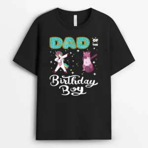 Dad Of He Birthday Boy Donut Dabbing Unicorn Kitten Cat, Funny Cat Lover Gift T-Shirt
