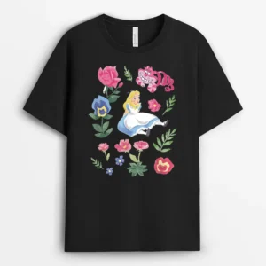 Disney Alice In Wonderland Alice Cheshire Cat Floral, Funny Cat Lover Gift T-Shirt