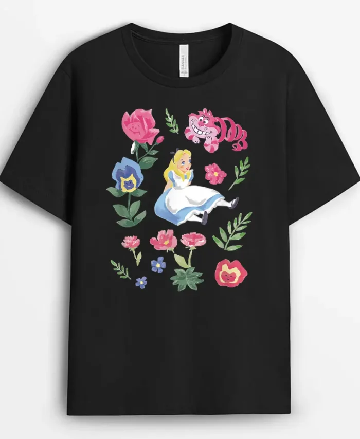Disney Alice In Wonderland Alice Cheshire Cat Floral, Funny Cat Lover Gift T-Shirt
