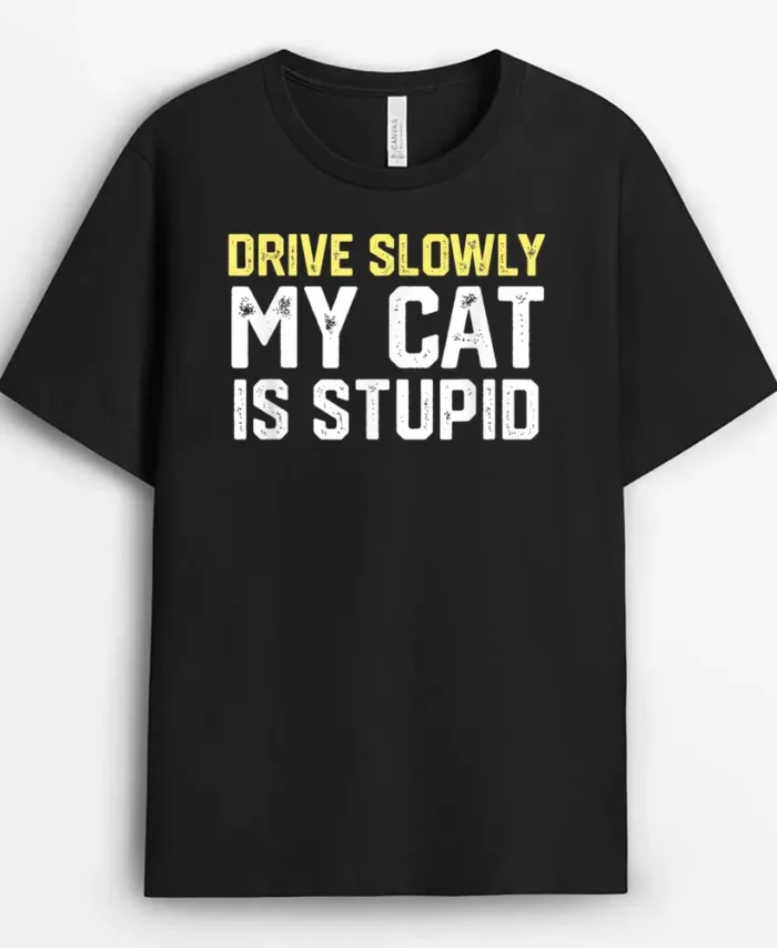 Drive Slowly My Cat Is Stupid Funny Cat Lover Joke, Funny Cat Lover Gift T-Shirt