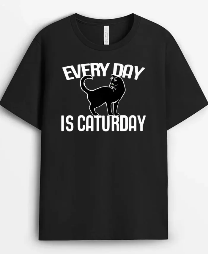 Every Day Is Caturday Black Cat Art Cat People Premium, Funny Cat Lover Gift T-Shirt