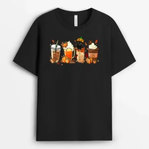 Fall Coffee Pumpkin Spice Latte Iced Autumn Black Cat, Funny Cat Lover Gift T-Shirt
