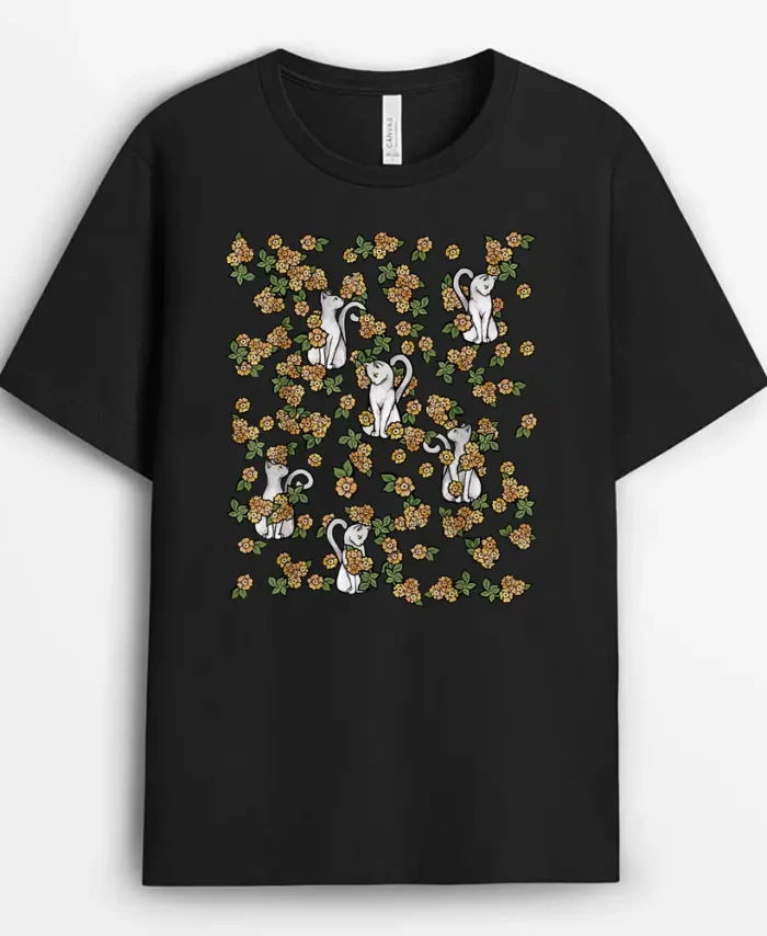 Floral White Cat, Funny Cat Lover Gift T-Shirt
