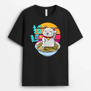 Fortune Cat Ramen Kawaii Maneki Neko, Funny Cat Lover Gift T-Shirt