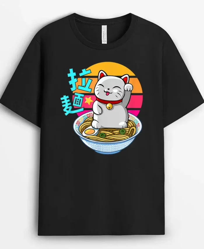 Fortune Cat Ramen Kawaii Maneki Neko, Funny Cat Lover Gift T-Shirt