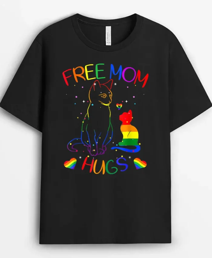 Free Mom Hugs Lgbt Cat Gay Pride Rainbow, Funny Cat Lover Gift T-Shirt