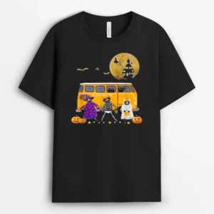 Funny Black Cat Halloween School Bus First Day Of School, Funny Cat Lover Gift T-Shirt