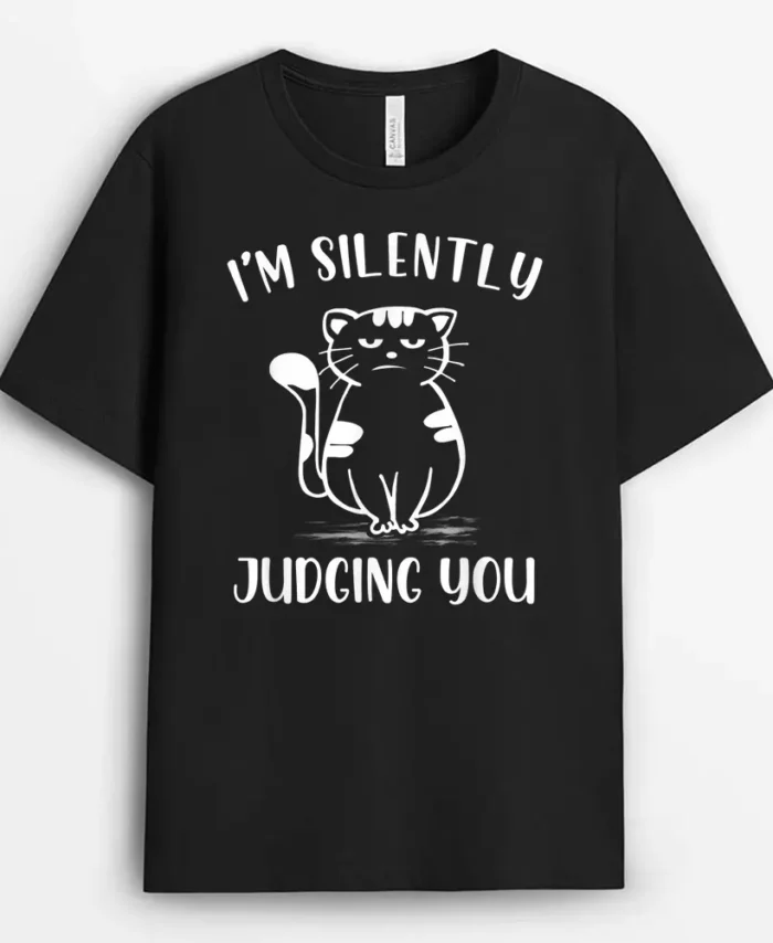 Funny Black Cat Im Silently Judging You Retro, Funny Cat Lover Gift T-Shirt