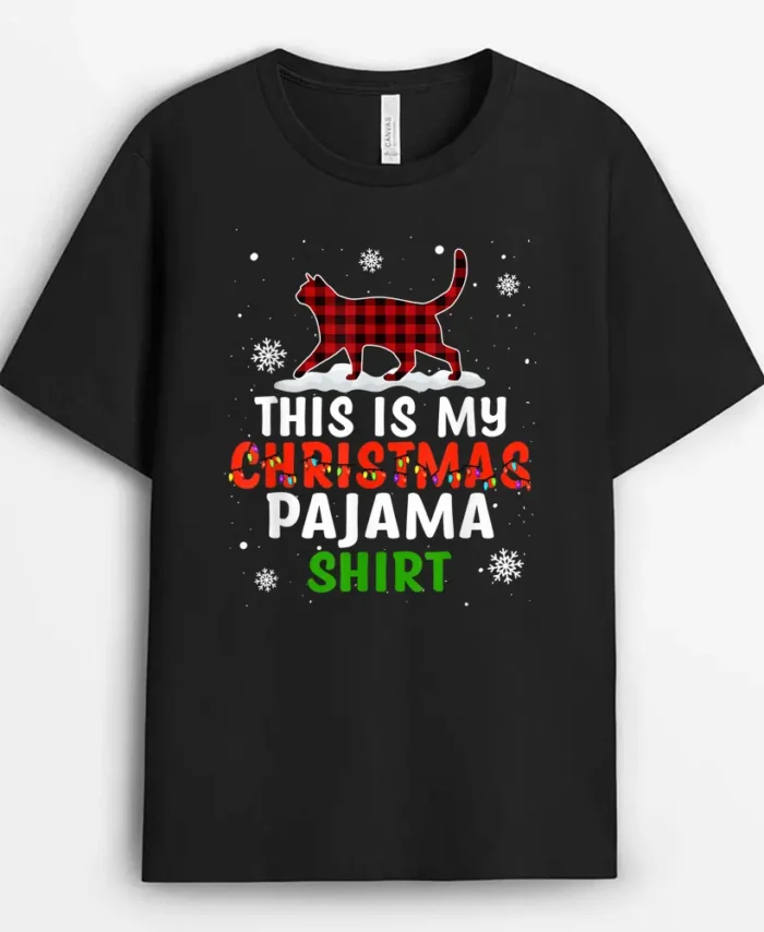 Funny Cat Christmas Lights Buffalo Red Plaid Xmas Gift Girls, Funny Cat Lover Gift T-Shirt
