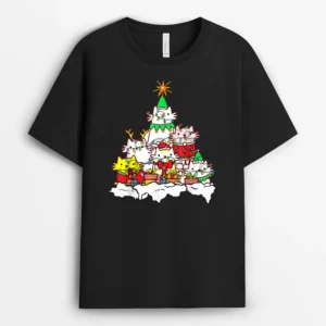 Funny Cat Christmas Tree Lights Costume Matching Pajama Gift, Funny Cat Lover Gift T-Shirt