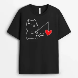 Funny Cat Fishing Heart Valentines Day, Funny Cat Lover Gift T-Shirt