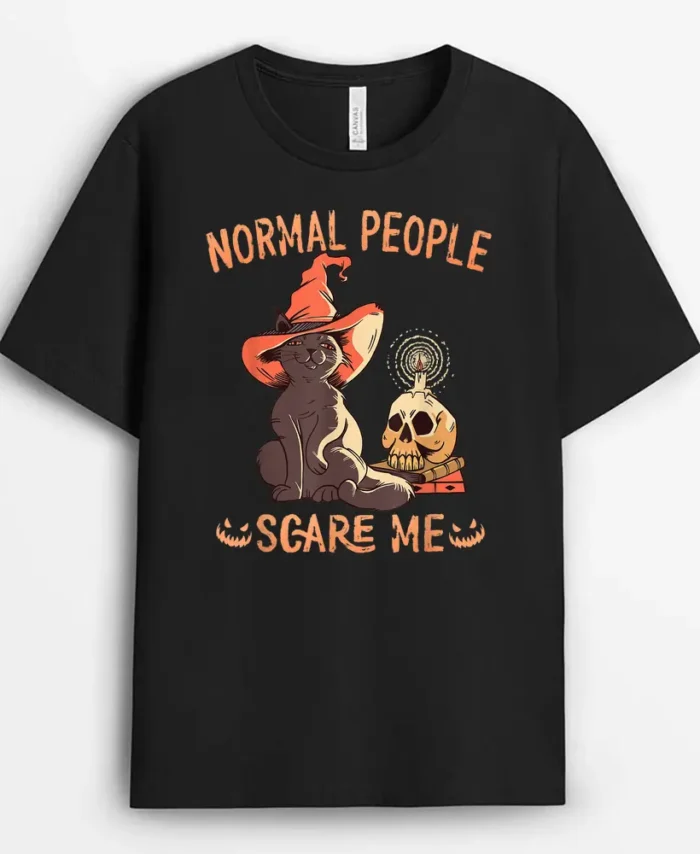 Funny Cat Halloween Normal People Scare Me Hoodies, Funny Cat Lover Gift T-Shirt