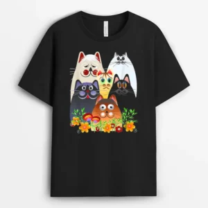 Funny Cat Happy Colorful Flowers, Funny Cat Lover Gift T-Shirt