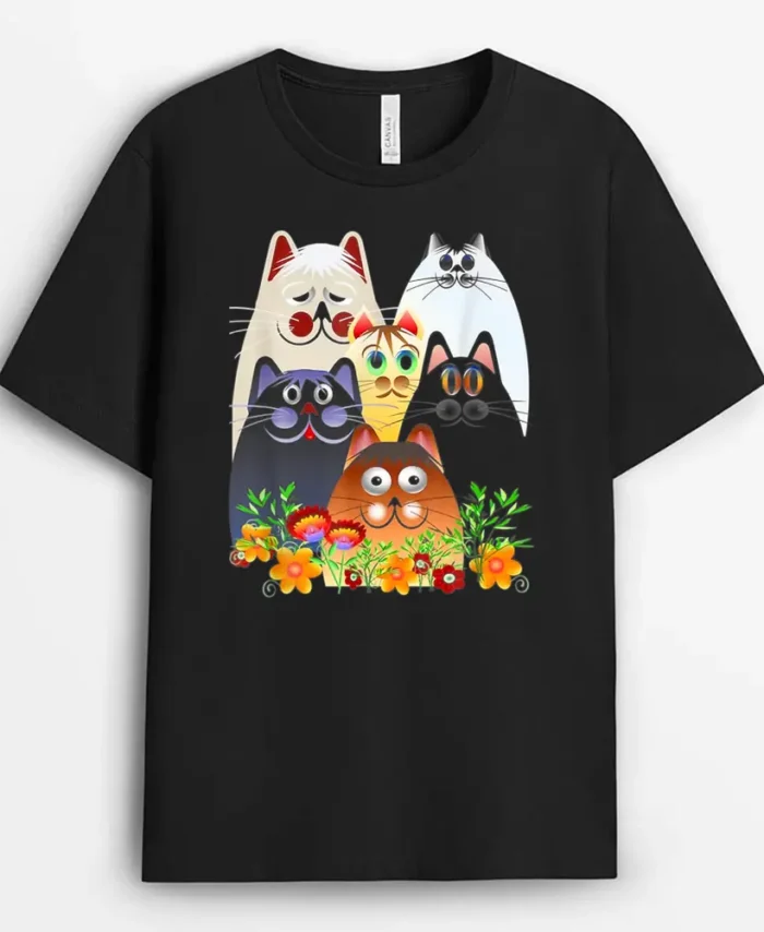 Funny Cat Happy Colorful Flowers, Funny Cat Lover Gift T-Shirt