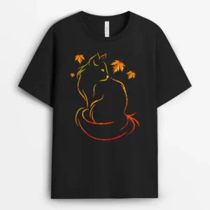 Funny Cat Leaf Fall Hello Autumn For Cute Kitten Lover, Funny Cat Lover Gift T-Shirt