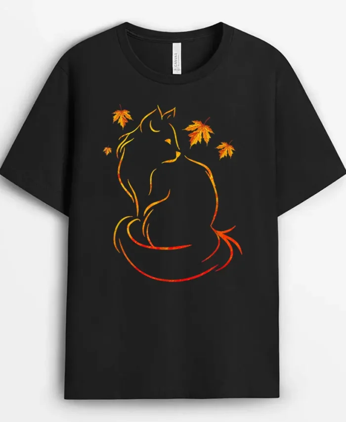 Funny Cat Leaf Fall Hello Autumn For Cute Kitten Lover, Funny Cat Lover Gift T-Shirt
