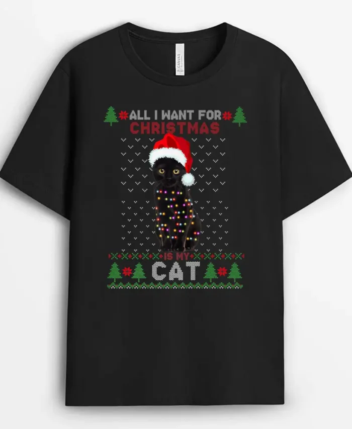 Funny Cat Lovers Cute Cat Santa Hat Ugly Christmas Sweater Premium, Funny Cat Lover Gift T-Shirt