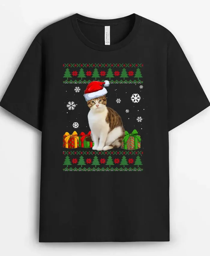 Funny Cat Lovers Cute Cat Santa Hat Ugly Christmas Ver 2, Funny Cat Lover Gift T-Shirt