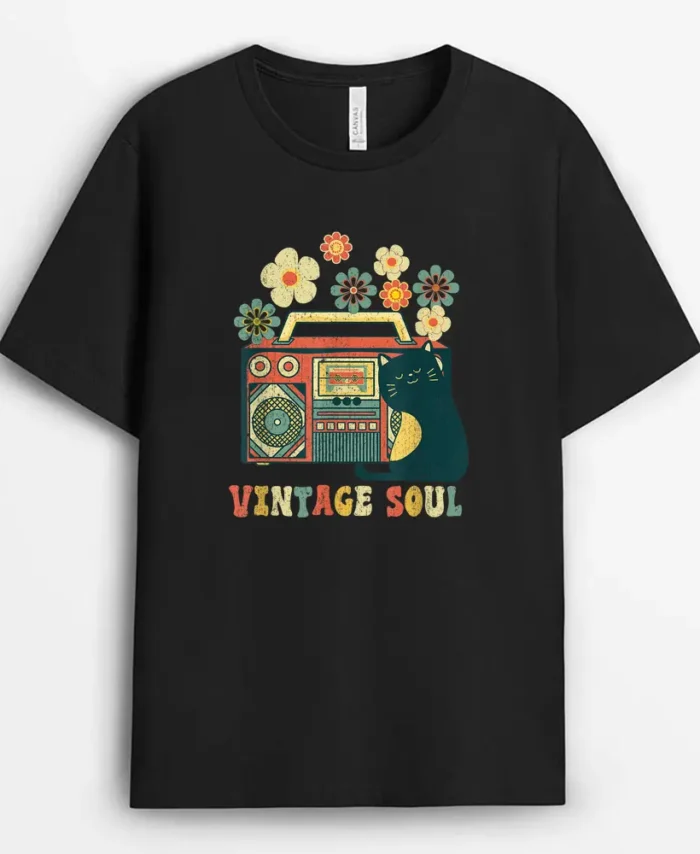 Funny Cat Vintage Wildflower Soul Flowers, Funny Cat Lover Gift T-Shirt