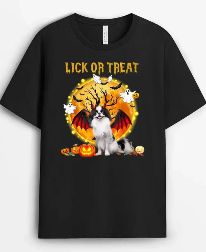 Scary Japanese Chin Dog Witch Hat Halloween Lick Or Treat, Funny Dog Lover Gift T-Shirt
