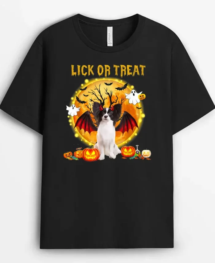 Scary Papillon Dog Witch Hat Halloween Lick Or Treat, Funny Dog Lover Gift T-Shirt