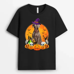 Scary Pumpkin Skull Witch Weimaraner Dog Halloween, Funny Dog Lover Gift T-Shirt