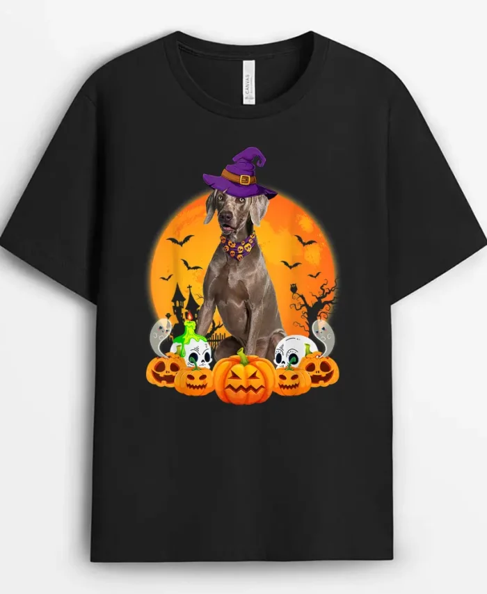 Scary Pumpkin Skull Witch Weimaraner Dog Halloween, Funny Dog Lover Gift T-Shirt