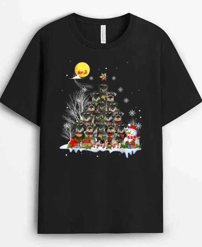 Schnauzer Dog Lover Matching Santa Christmas Tree, Funny Dog Lover Gift T-Shirt