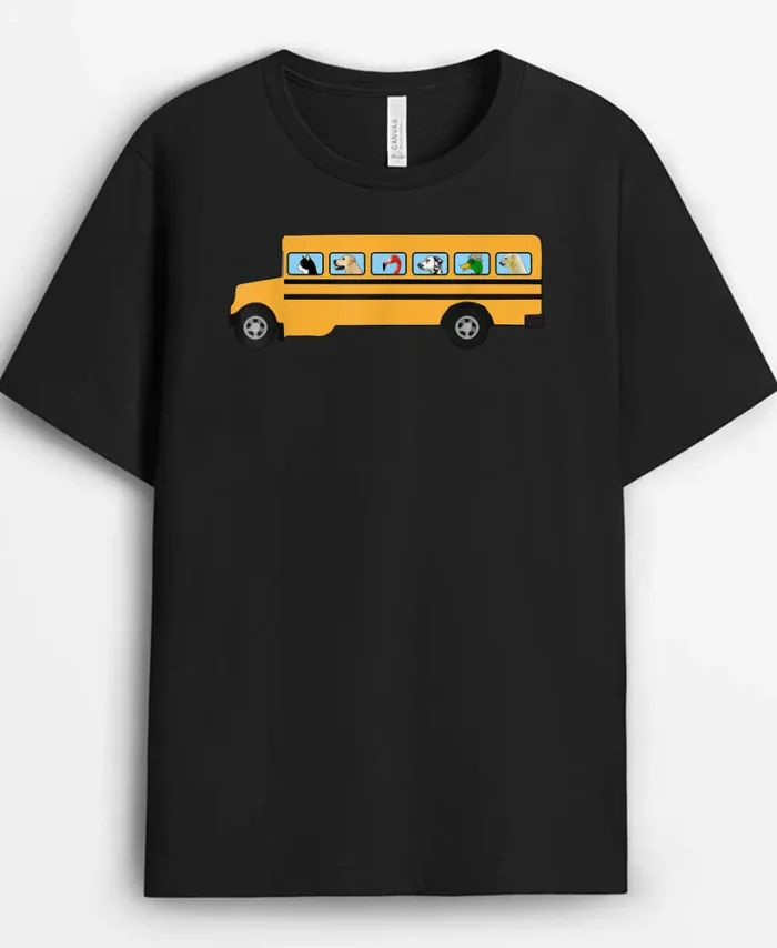 School Bus With Cat Dog And Other Funny Animals, Funny Dog Lover Gift T-Shirt
