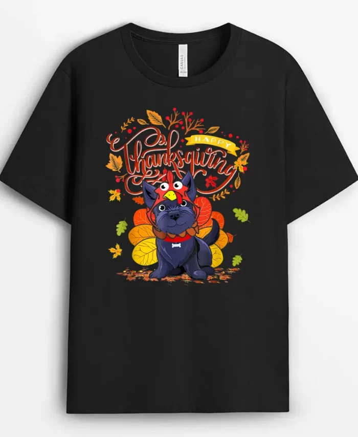 Scottish Terrier Turkey Scottie Dog Happy Thanksgiving, Funny Dog Lover Gift T-Shirt