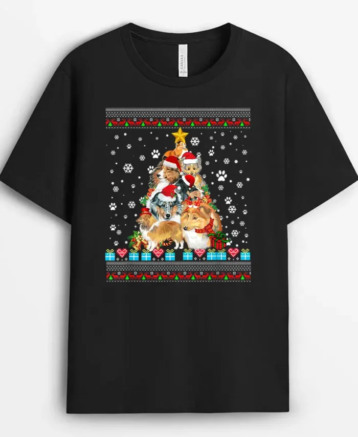 Sheltie Dog Christmas Lights Christmas, Funny Dog Lover Gift T-Shirt