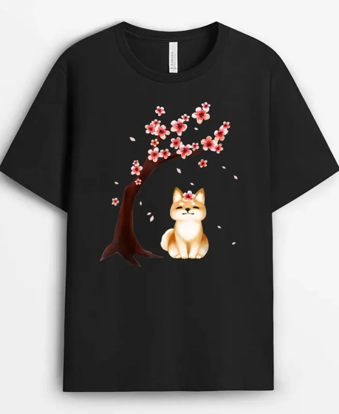 Shiba Inu Dog Japanese Cherry Blossom Sakura Flower, Funny Dog Lover Gift T-Shirt