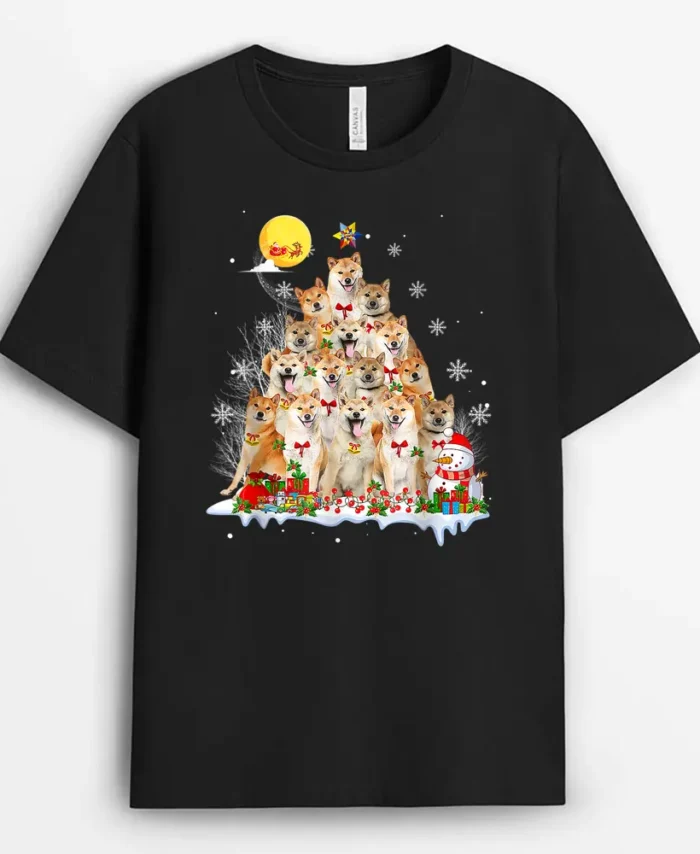Shiba Inu Dog Lover Matching Santa Christmas Tree, Funny Dog Lover Gift T-Shirt