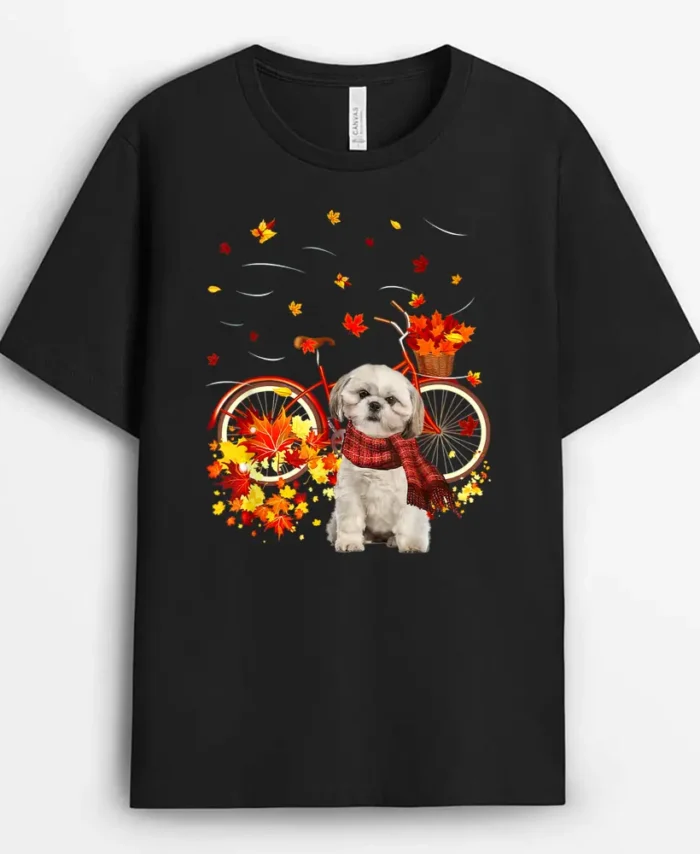 Shih Tzu Bike Autumn Dog Leaf Fall Funny Fall Yall, Funny Dog Lover Gift T-Shirt