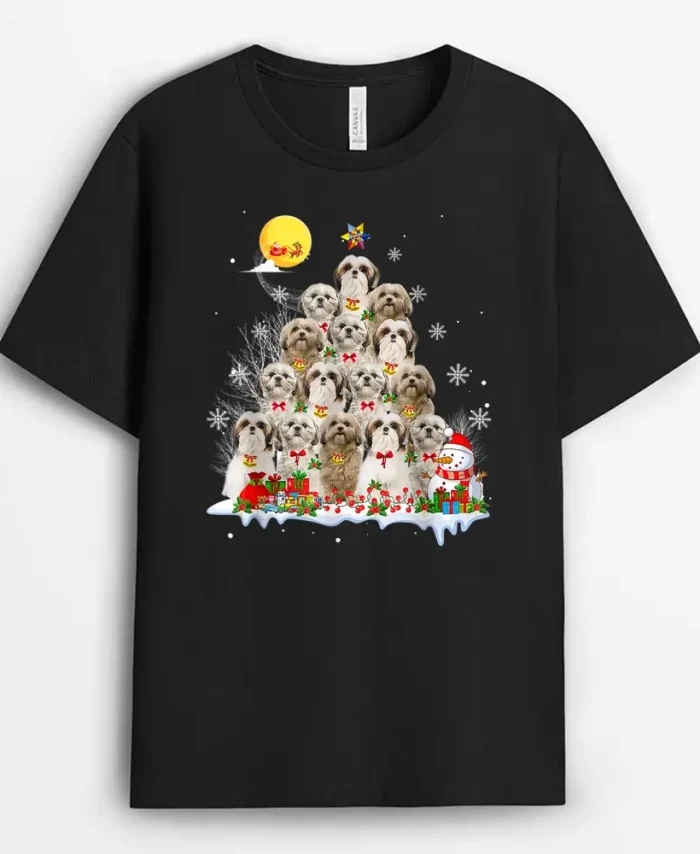Shih Tzu Dog Lover Matching Santa Christmas Tree, Funny Dog Lover Gift T-Shirt