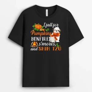 Shih Tzu I Fall For Pumpkins Bonfires Smores And Dogs Fall, Funny Dog Lover Gift T-Shirt