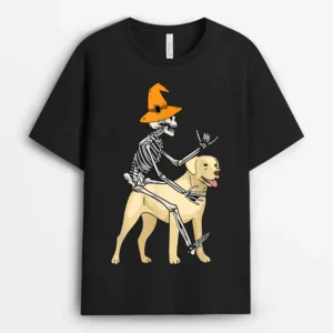 Skeleton Riding Dog Lazy Halloween Costume Puppy Doggie, Funny Dog Lover Gift T-Shirt