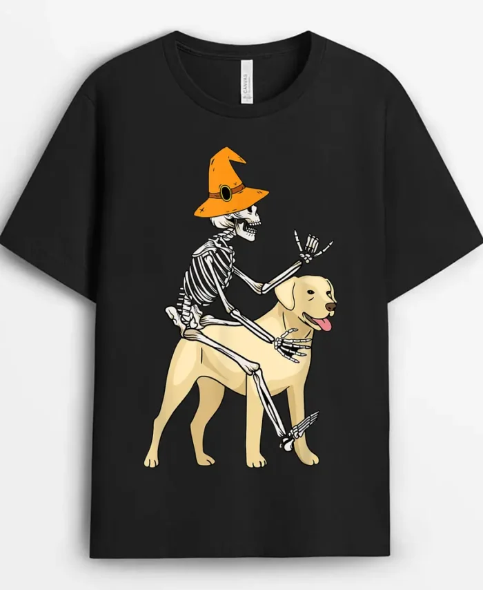 Skeleton Riding Dog Lazy Halloween Costume Puppy Doggie, Funny Dog Lover Gift T-Shirt