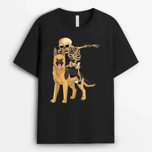 Skeleton Riding German Shepherd Lazy Halloween Costume Dog, Funny Dog Lover Gift T-Shirt