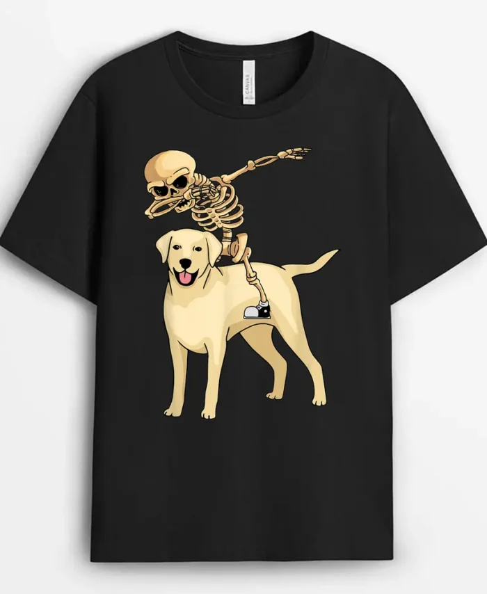 Skeleton Riding Labrador Lazy Halloween Costume Cute Lab Dog, Funny Dog Lover Gift T-Shirt