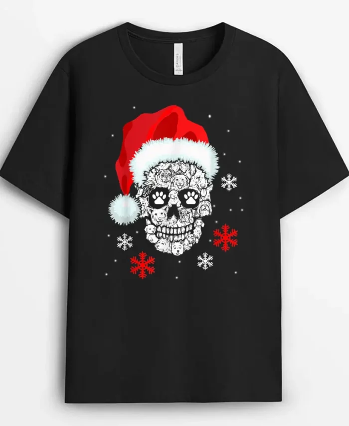 Skull Dog Santa Hat Gifts Christmas Pajama Xmas Idea Men, Funny Dog Lover Gift T-Shirt