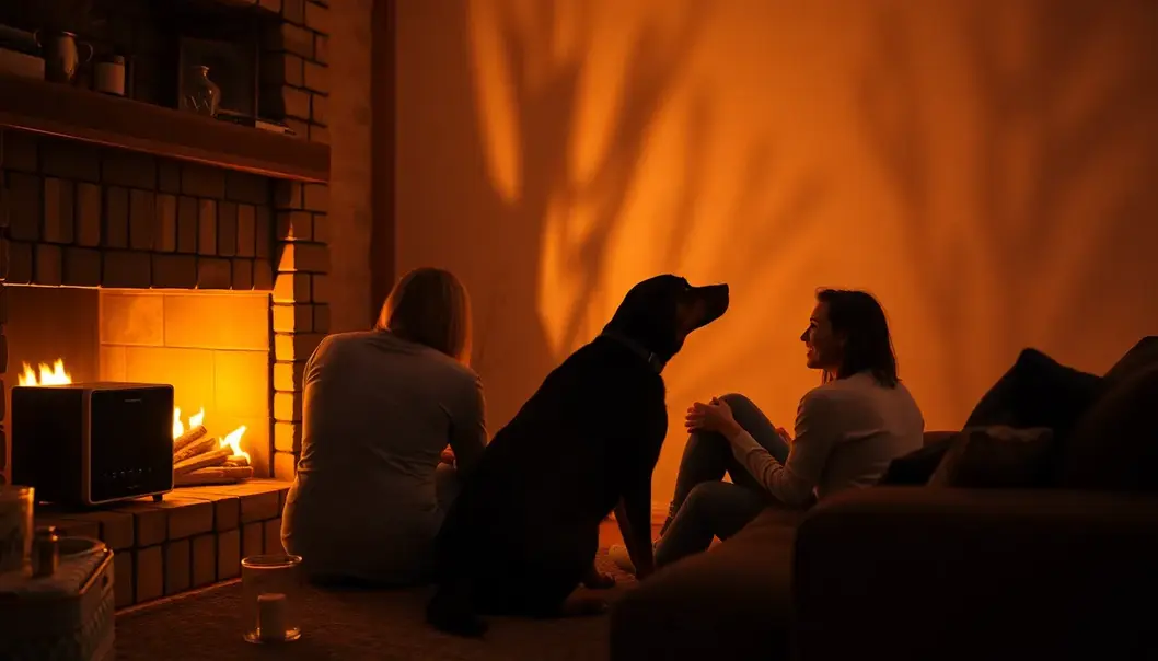 A relaxing afternoon with audiobooks shared between a golden retriever and their owner.