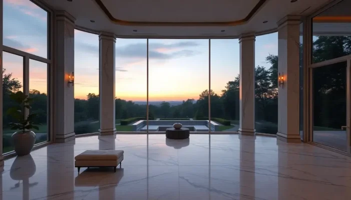 An elegant room with garden views incorporating mindfulness.